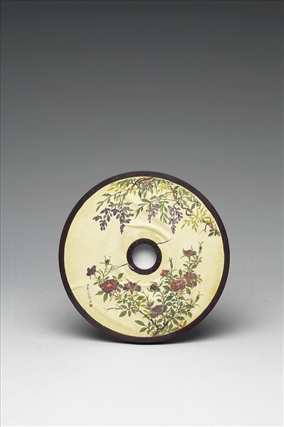 雕刻木蓋附朱洤〈花卉〉