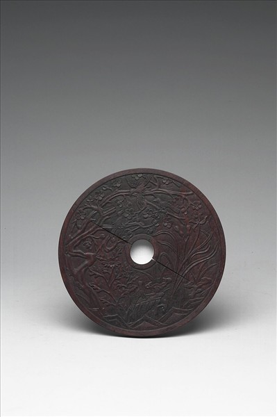 雕刻木蓋附朱洤〈花卉〉