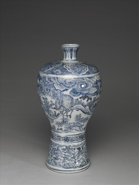 青花雙鹿海馬紋梅瓶