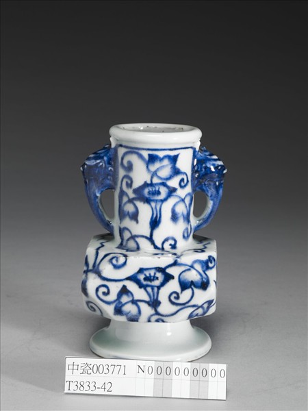 青花牽牛花紋折方瓶