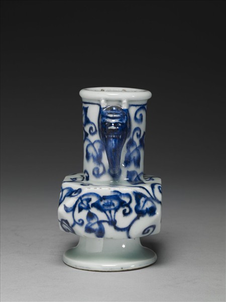 青花牽牛花紋折方瓶