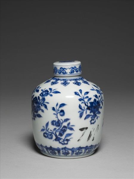 青花菊花紋蓋罐