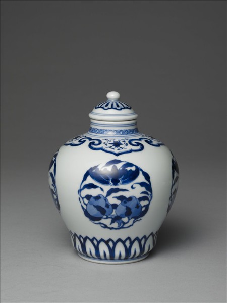 青花福壽紋蓋罐