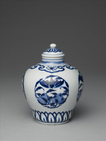 青花福壽紋蓋罐