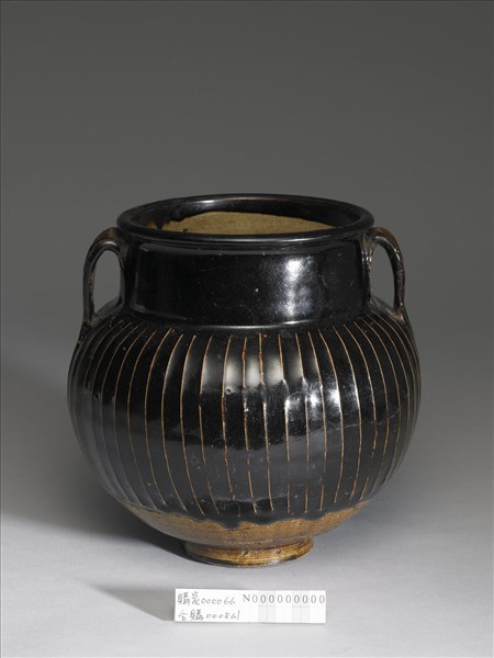 磁州窯 黑釉稜線罐