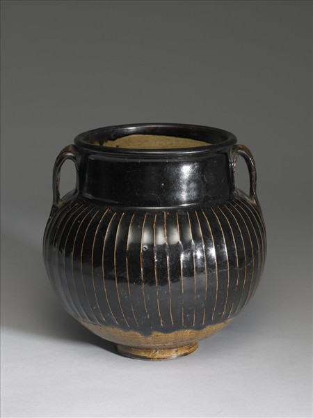 磁州窯 黑釉稜線罐