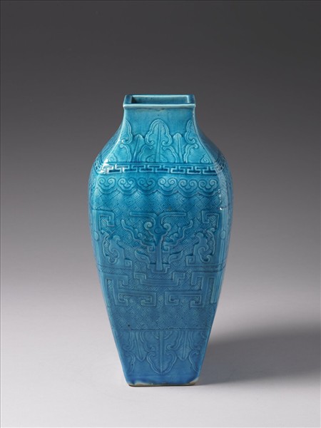 孔雀綠釉獸面紋鈁