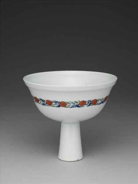 白地五彩花鳥靶碗