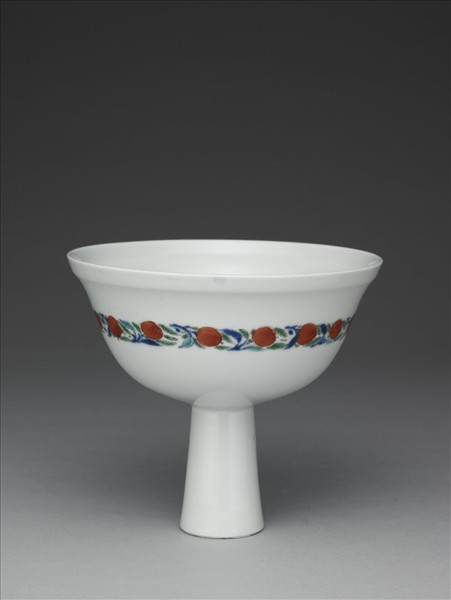 白地五彩花鳥靶碗