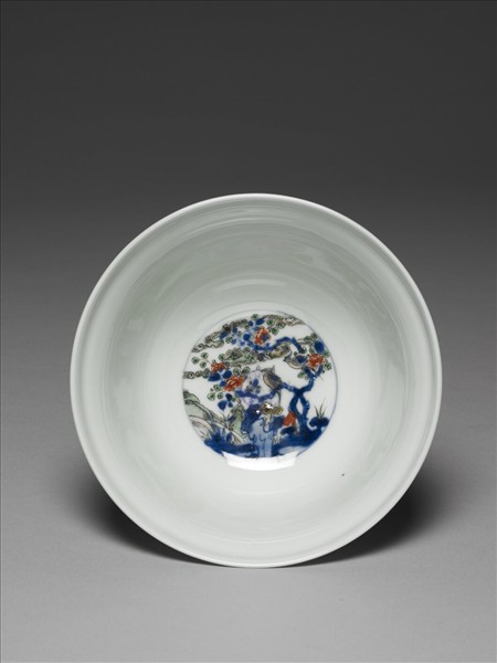 白地五彩花鳥靶碗