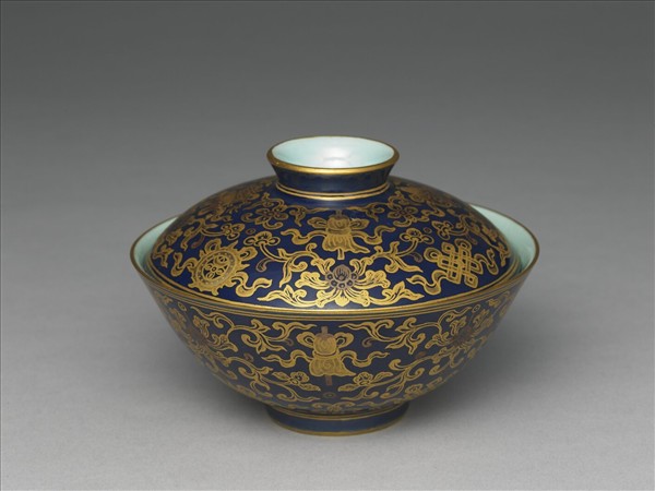 霽青釉描金蓋碗