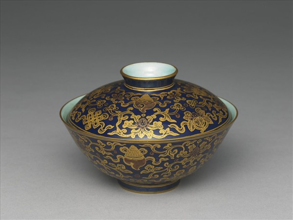 霽青釉描金蓋碗