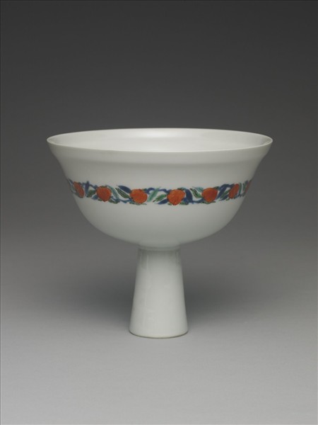 白地五彩花鳥靶碗