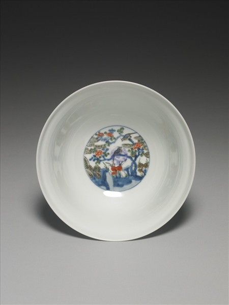 白地五彩花鳥靶碗