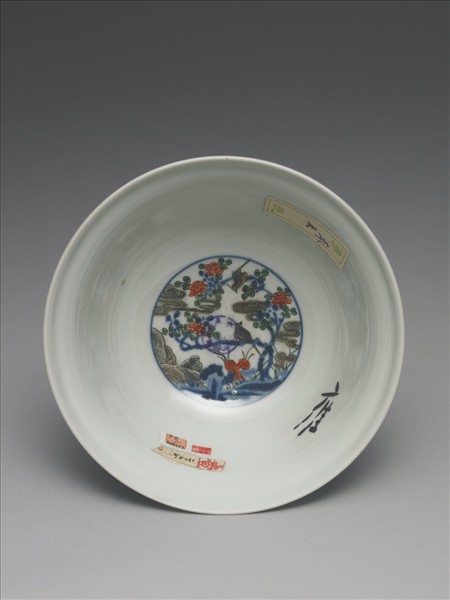 白地五彩花鳥靶碗