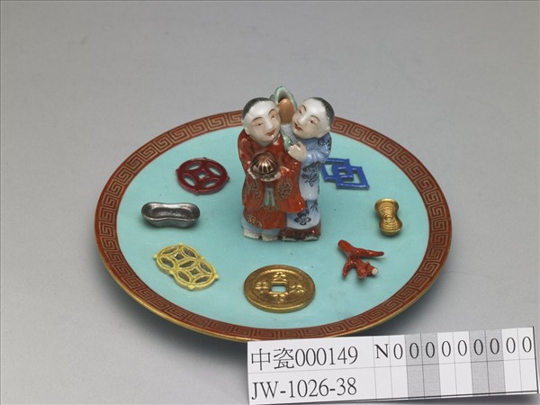 綠地粉彩和合二仙香插