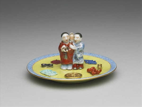 黃地粉彩和合二仙香插