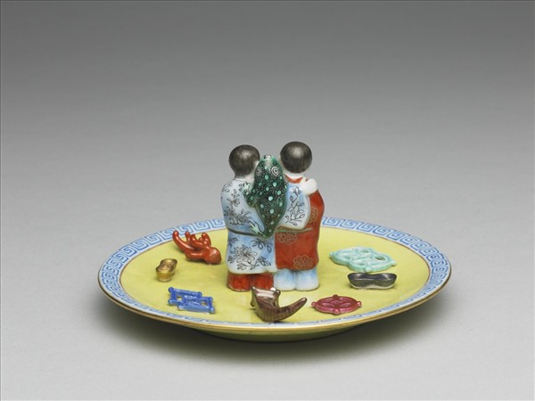 黃地粉彩和合二仙香插