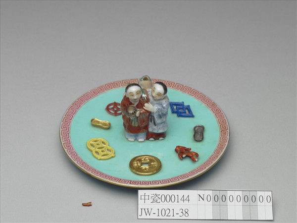 綠地粉彩和合二仙香插