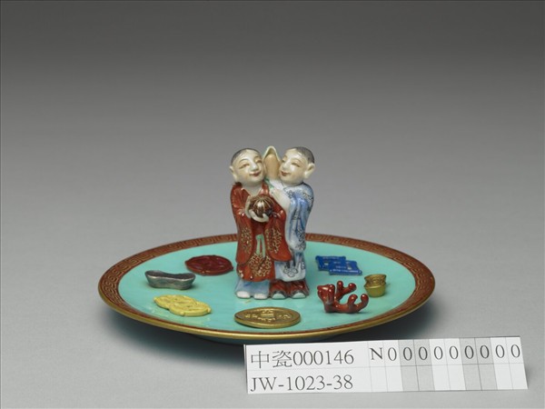 綠地粉彩和合二仙香插