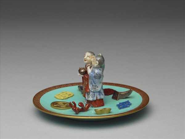 綠地粉彩和合二仙香插