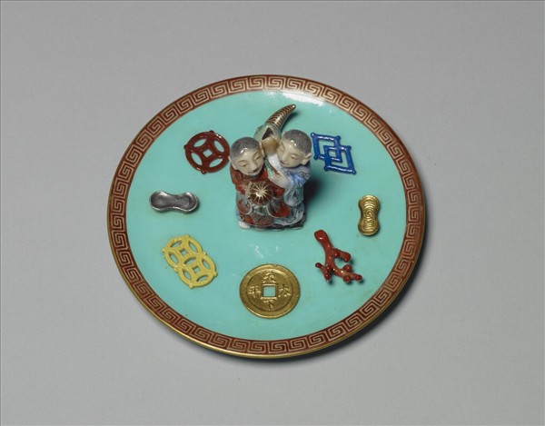 綠地粉彩和合二仙香插