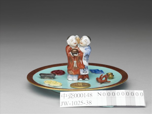 綠地粉彩和合二仙香插