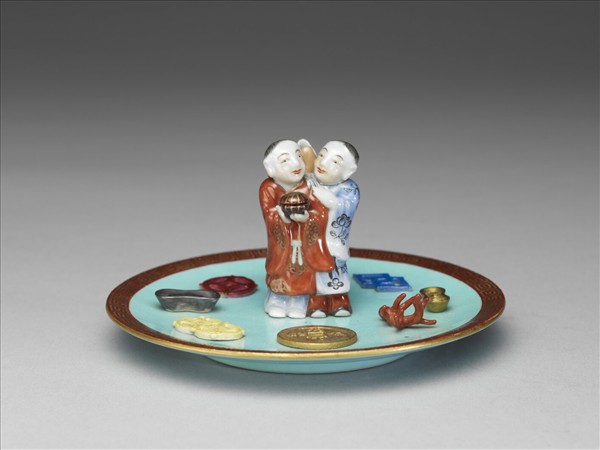 綠地粉彩和合二仙香插