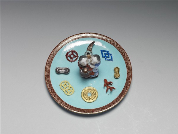 綠地粉彩和合二仙香插