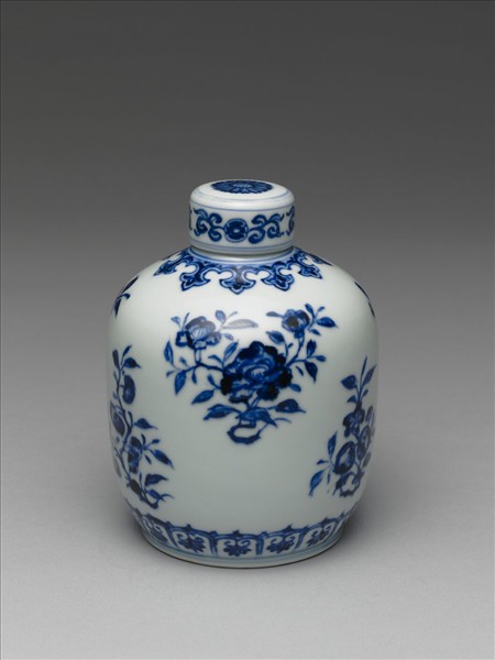 青花菊花紋蓋罐