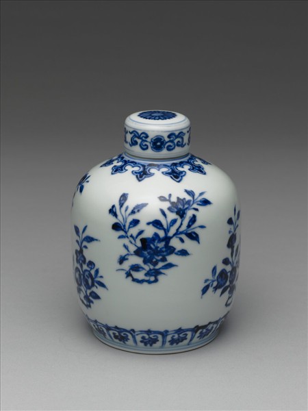 青花菊花紋蓋罐