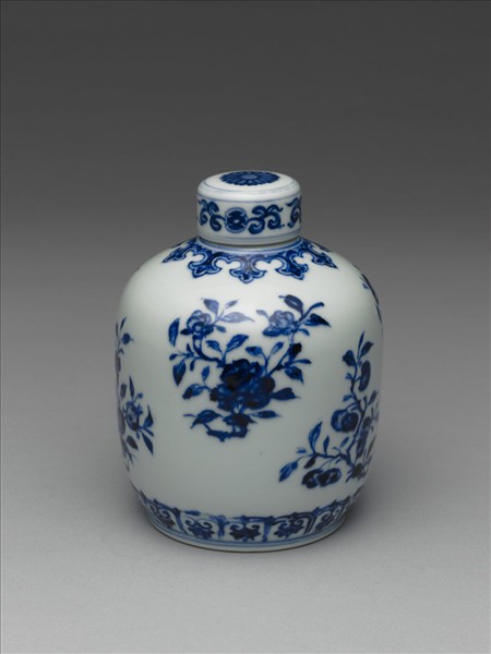 青花菊花紋蓋罐
