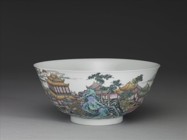 琺瑯彩山水樓閣圖碗