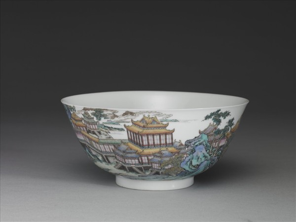 琺瑯彩山水樓閣圖碗