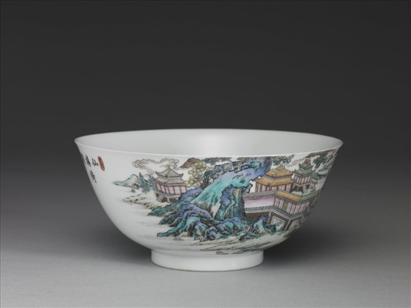 琺瑯彩山水樓閣圖碗