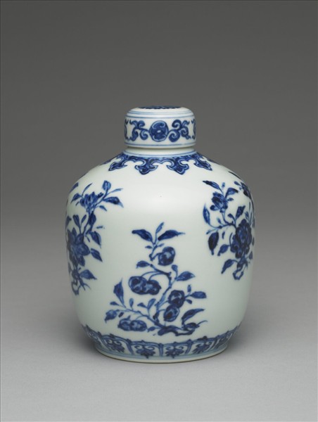 青花菊花紋蓋罐