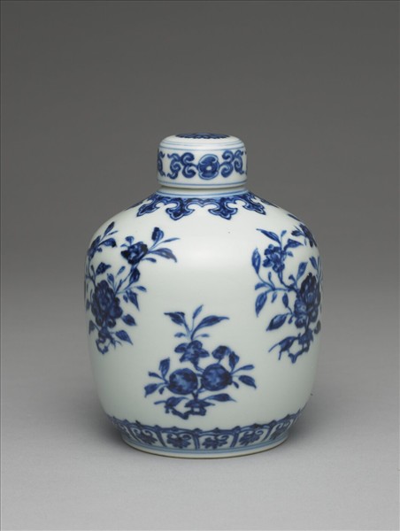 青花菊花紋蓋罐