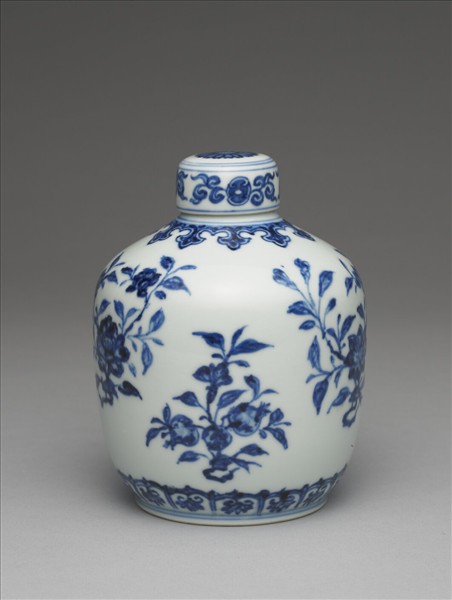 青花菊花紋蓋罐