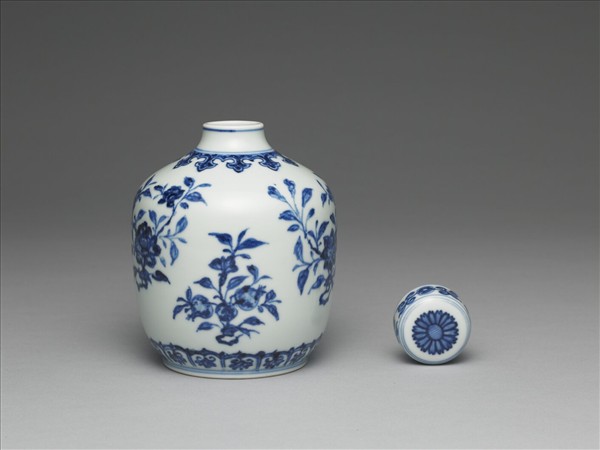 青花菊花紋蓋罐