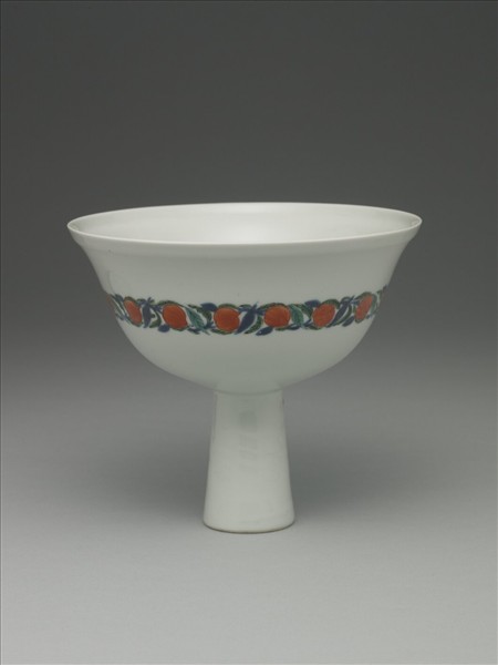 白地五彩花鳥高足碗