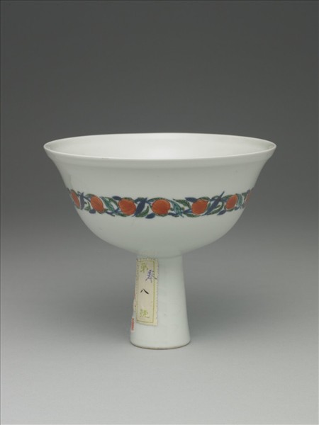 白地五彩花鳥高足碗