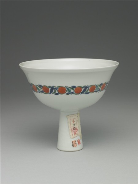 白地五彩花鳥高足碗