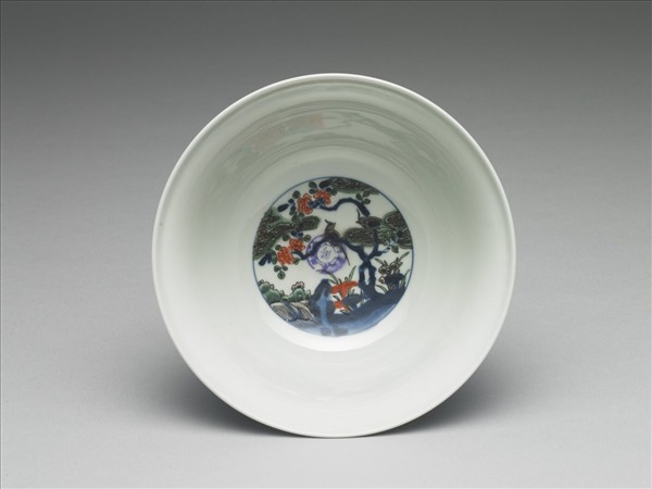 白地五彩花鳥高足碗