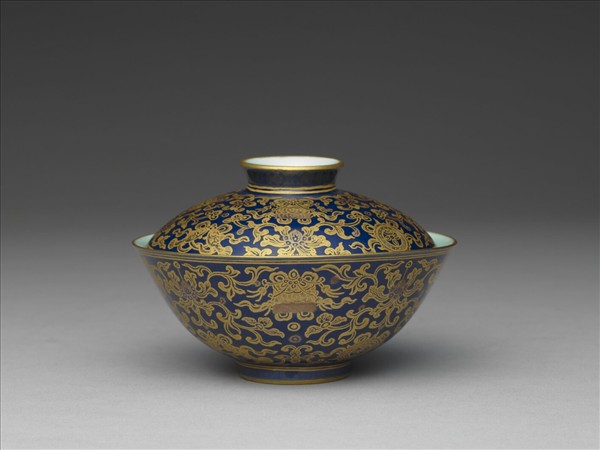 霽青釉描金蓋碗