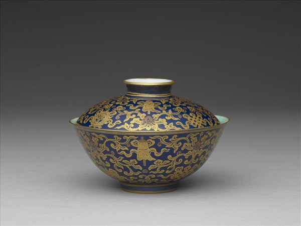 霽青釉描金蓋碗