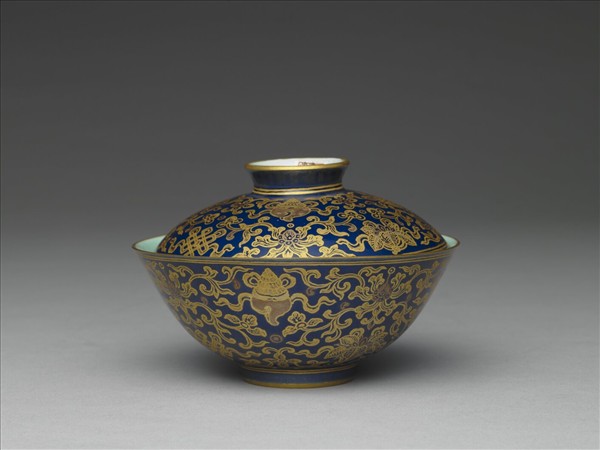 霽青釉描金蓋碗