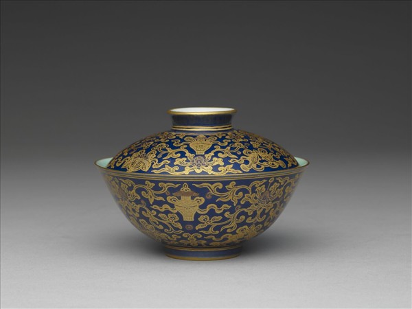 霽青釉描金蓋碗