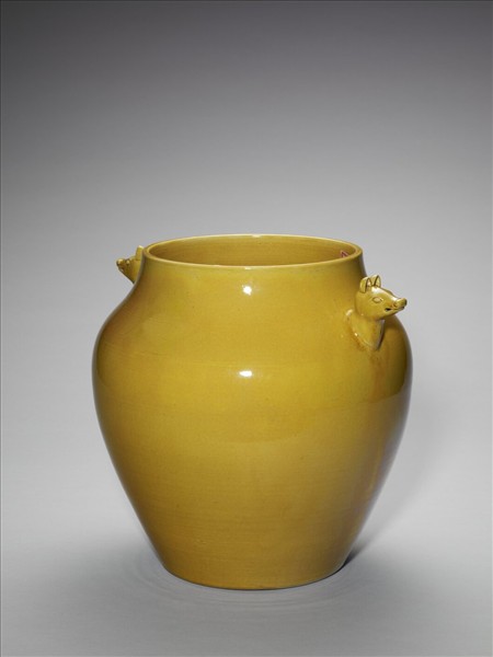 黃釉雙獸耳罐