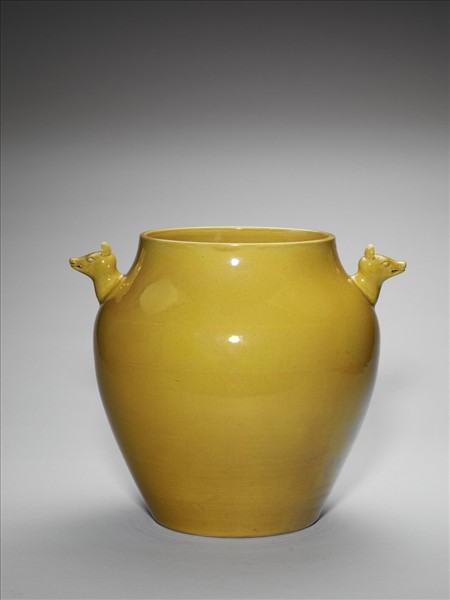 黃釉雙獸耳罐