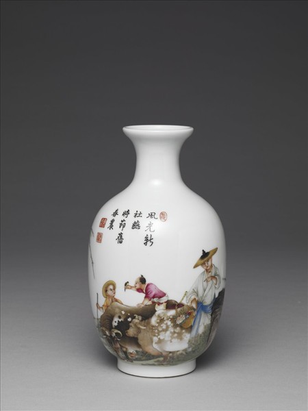 琺瑯彩農耕圖瓶